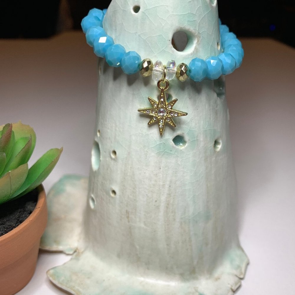 Handmade Blue Faceted Glass Beads & Star Bracelet